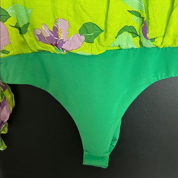 BTFL Life Floral Green and Purple Bodysuit large - Picture 4 of 6